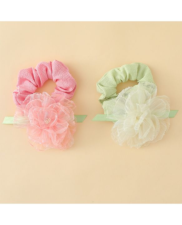 Pine Kids Headbands  with Floral Applique Pack of 2 - Multicolor