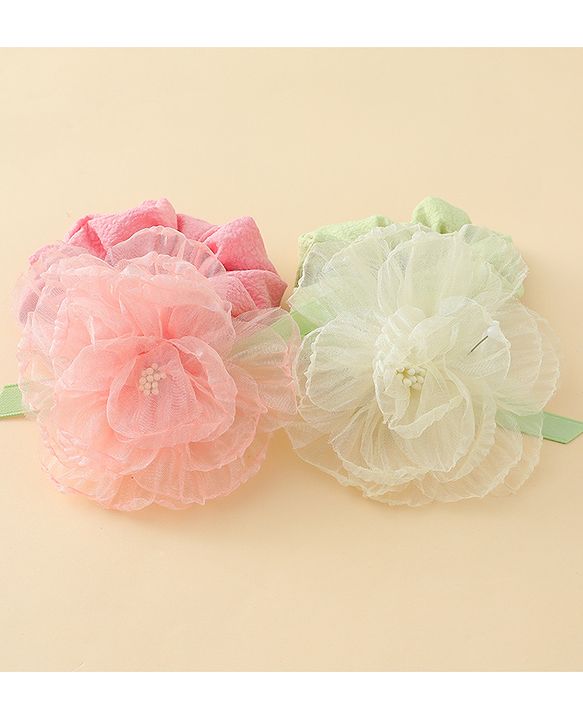 Pine Kids Headbands  with Floral Applique Pack of 2 - Multicolor