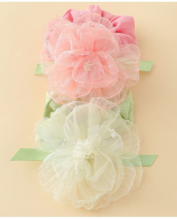 Pine Kids Headbands  with Floral Applique Pack of 2 - Multicolor
