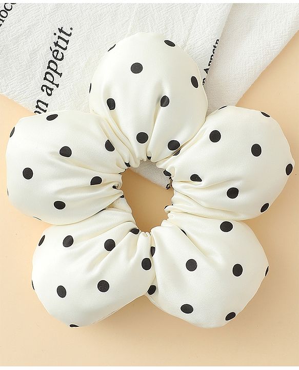 Pine Kids Free Size Scrunchie with Polka Dots Print - Cream