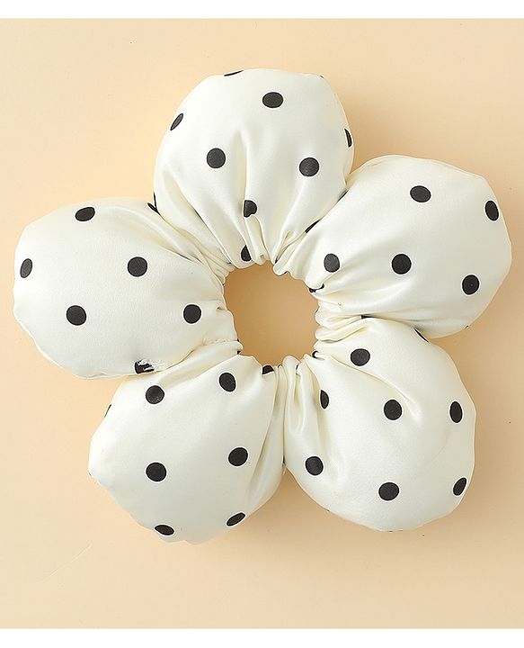 Pine Kids Free Size Scrunchie with Polka Dots Print - Cream