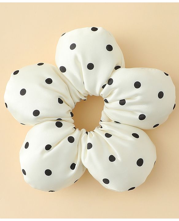 Pine Kids Free Size Scrunchie with Polka Dots Print - Cream