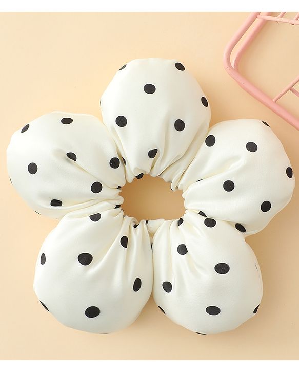 Pine Kids Free Size Scrunchie with Polka Dots Print - Cream