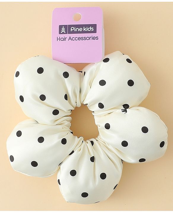 Pine Kids Free Size Scrunchie with Polka Dots Print - Cream