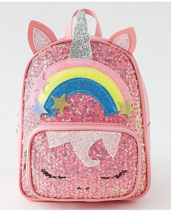 Babyhug Fashion Backpack with Sequins Applique - Pink
