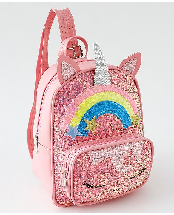 Babyhug Fashion Backpack with Sequins Applique - Pink