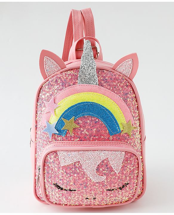 Babyhug Fashion Backpack with Sequins Applique - Pink