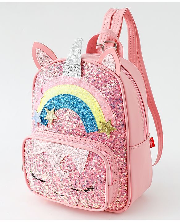Babyhug Fashion Backpack with Sequins Applique - Pink