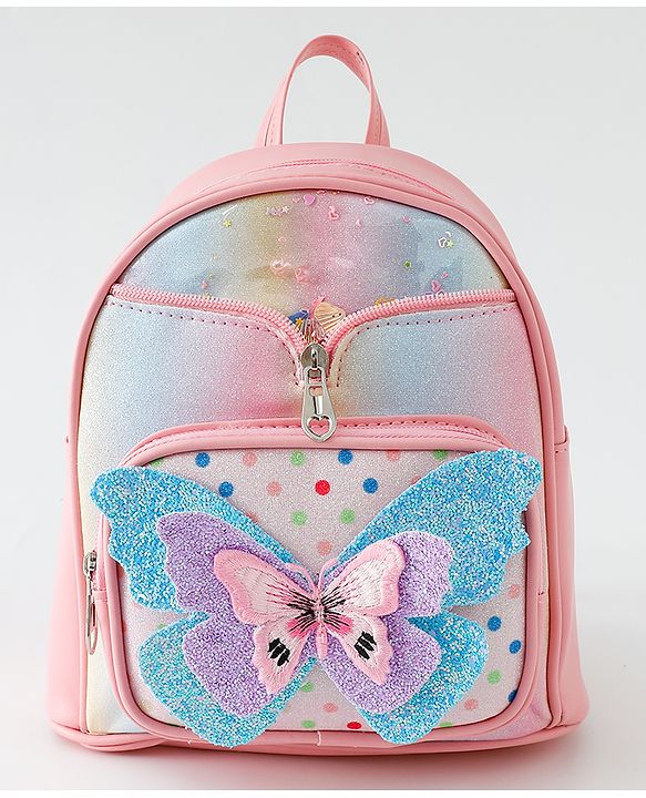 Babyhug Fashion Backpack with Butterfly Applique - Pink