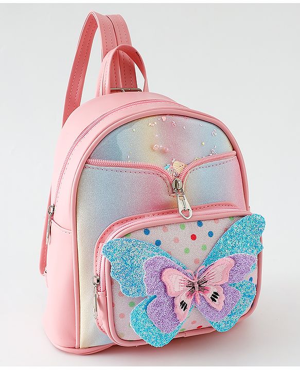 Babyhug Fashion Backpack with Butterfly Applique - Pink