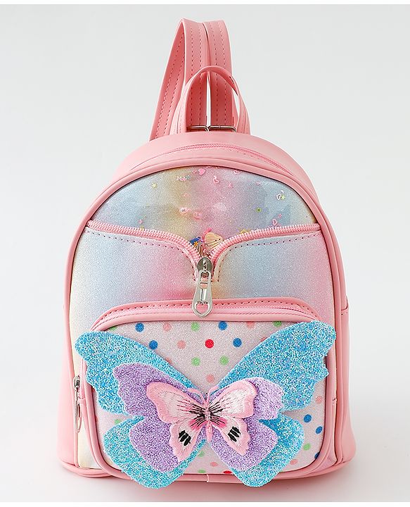 Babyhug Fashion Backpack with Butterfly Applique - Pink
