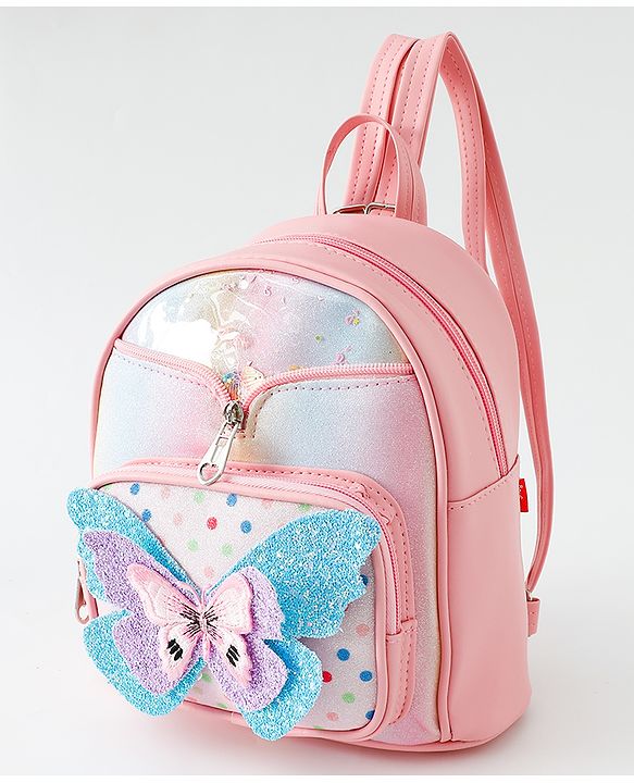 Babyhug Fashion Backpack with Butterfly Applique - Pink