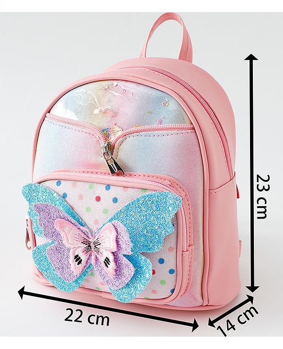 Babyhug Fashion Backpack with Butterfly Applique - Pink