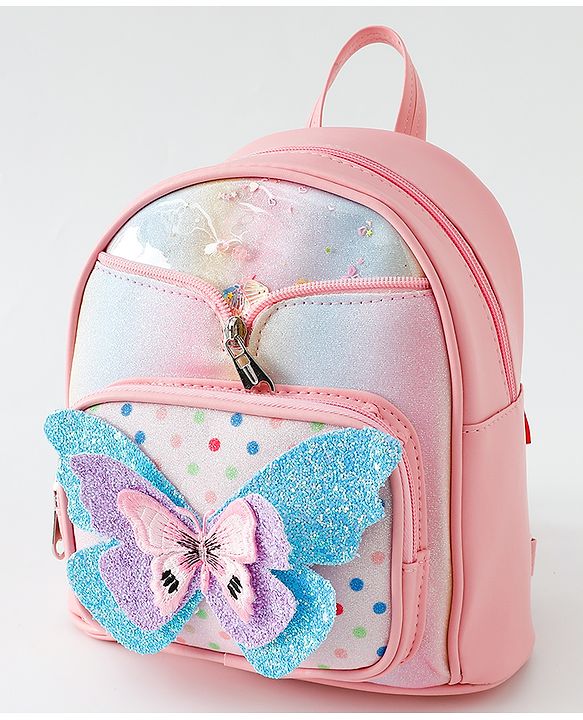 Babyhug Fashion Backpack with Butterfly Applique - Pink