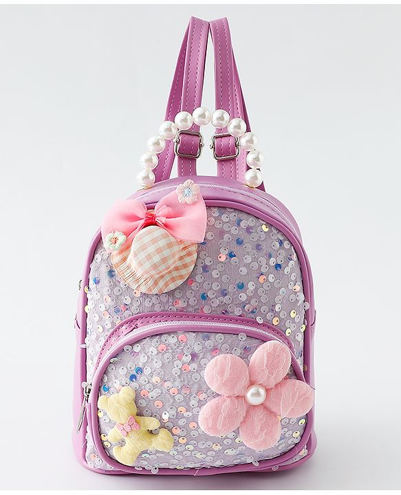 Babyhug Fashion Backpack with Sequin Detailing & Applique - Purple