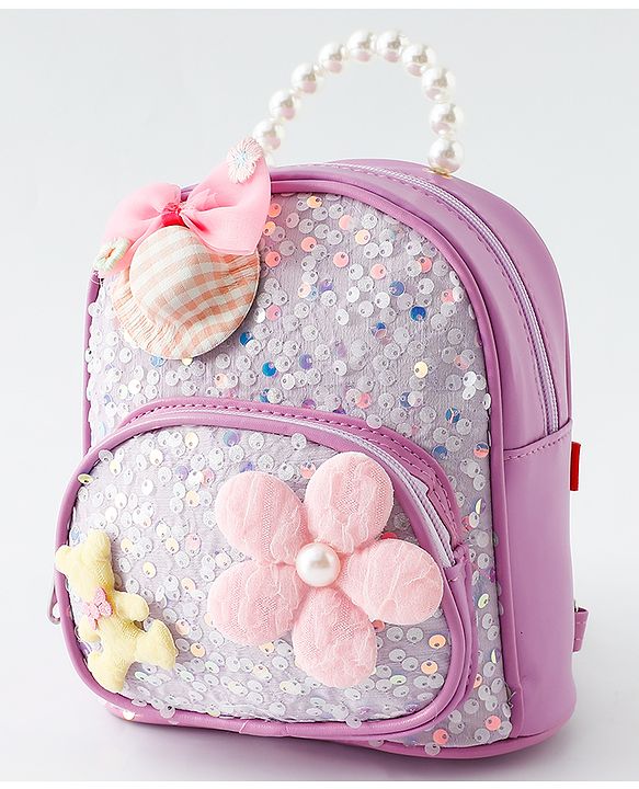 Babyhug Fashion Backpack with Sequin Detailing & Applique - Purple