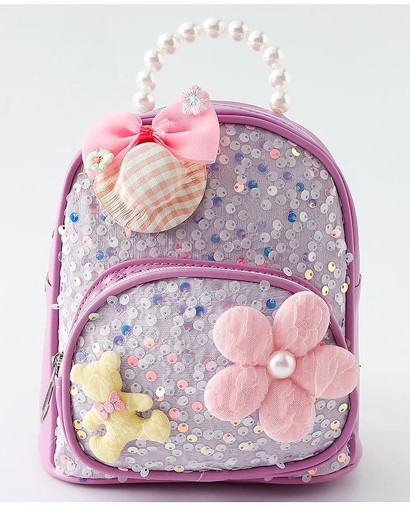 Babyhug Fashion Backpack with Sequin Detailing & Applique - Purple