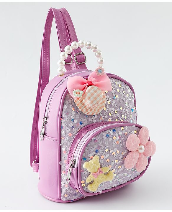 Babyhug Fashion Backpack with Sequin Detailing & Applique - Purple