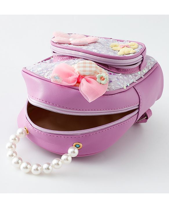 Babyhug Fashion Backpack with Sequin Detailing & Applique - Purple