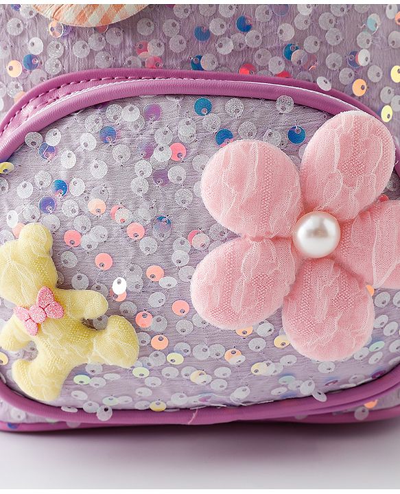 Babyhug Fashion Backpack with Sequin Detailing & Applique - Purple