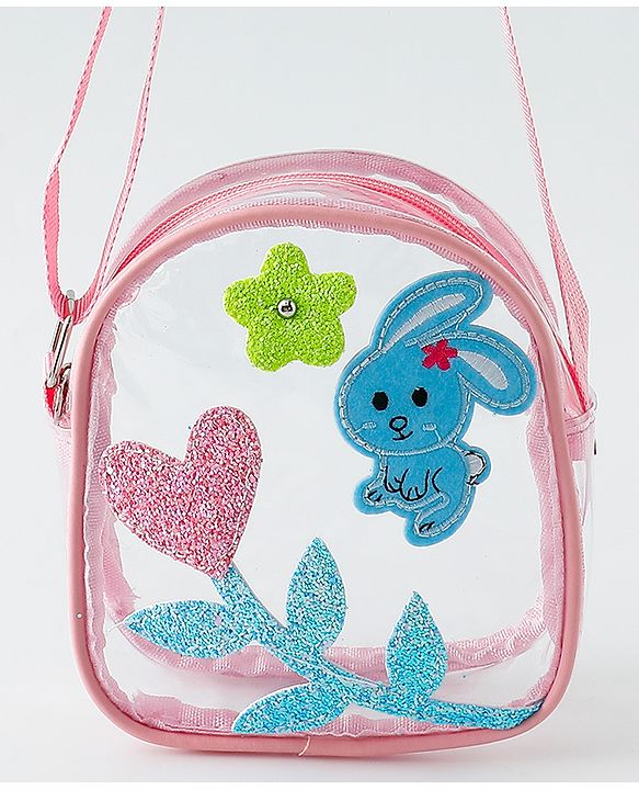 Babyhug  Transparent Sling Bag With Floral & Bunny Design - Pink