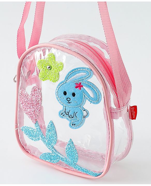 Babyhug  Transparent Sling Bag With Floral & Bunny Design - Pink