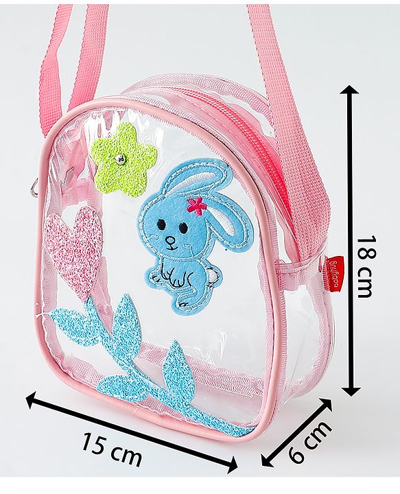 Babyhug  Transparent Sling Bag With Floral & Bunny Design - Pink
