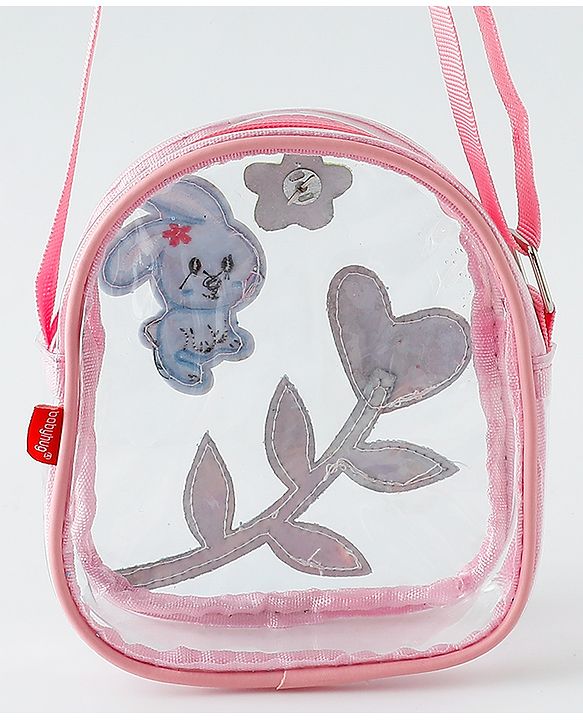 Babyhug  Transparent Sling Bag With Floral & Bunny Design - Pink