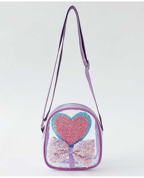 Babyhug Sling Bag with Bow & Heart Applique - Pink Sling Bag -Purple