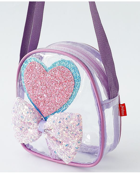 Babyhug Sling Bag with Bow & Heart Applique - Pink Sling Bag -Purple