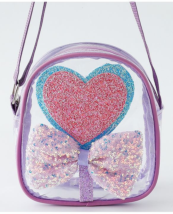 Babyhug Sling Bag with Bow & Heart Applique - Pink Sling Bag -Purple