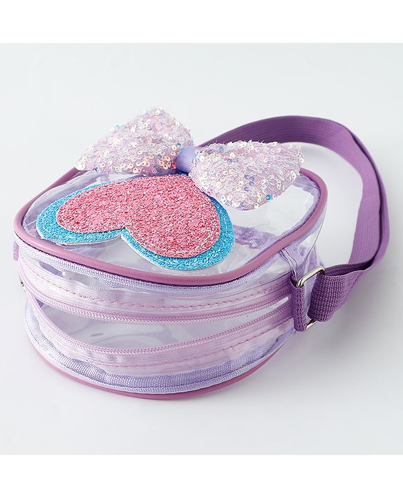 Babyhug Sling Bag with Bow & Heart Applique - Pink Sling Bag -Purple