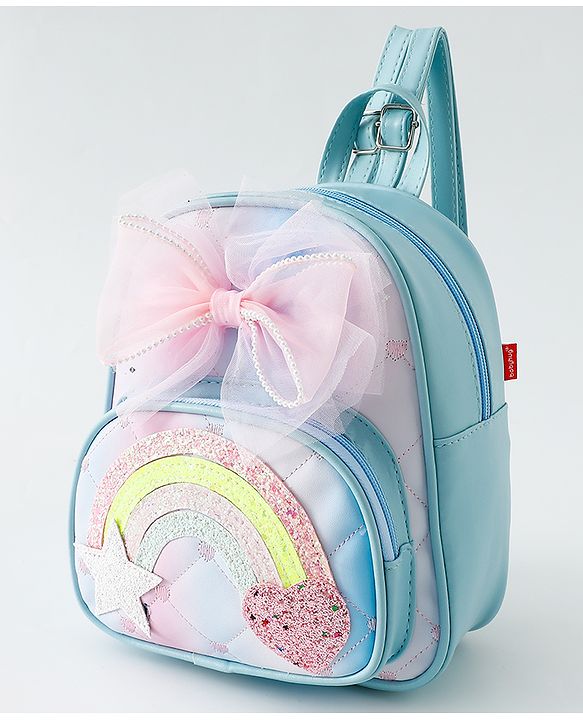 Babyhug Fashion Backpack with Hearts & Bow Applique - Blue
