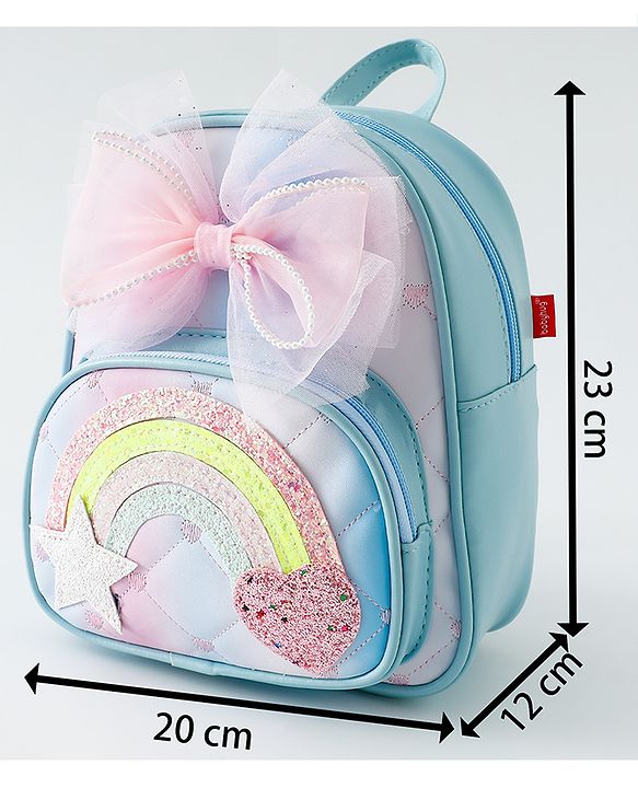 Babyhug Fashion Backpack with Hearts & Bow Applique - Blue