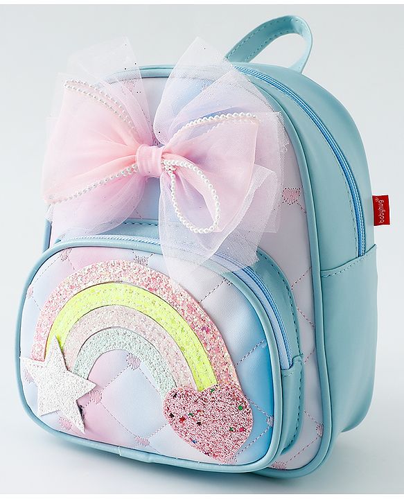 Babyhug Fashion Backpack with Hearts & Bow Applique - Blue