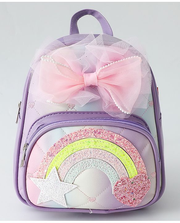 Babyhug Fashion Backpack with Hearts & Bow Applique - Blue