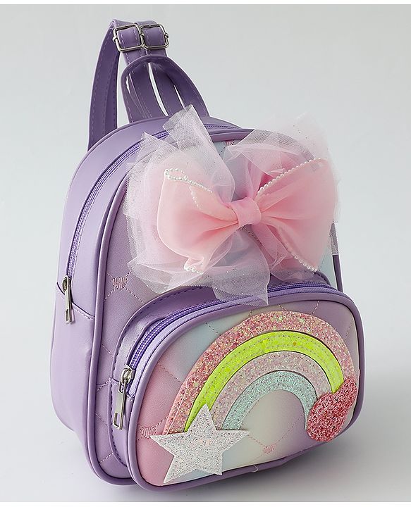 Babyhug Fashion Backpack with Hearts & Bow Applique - Blue