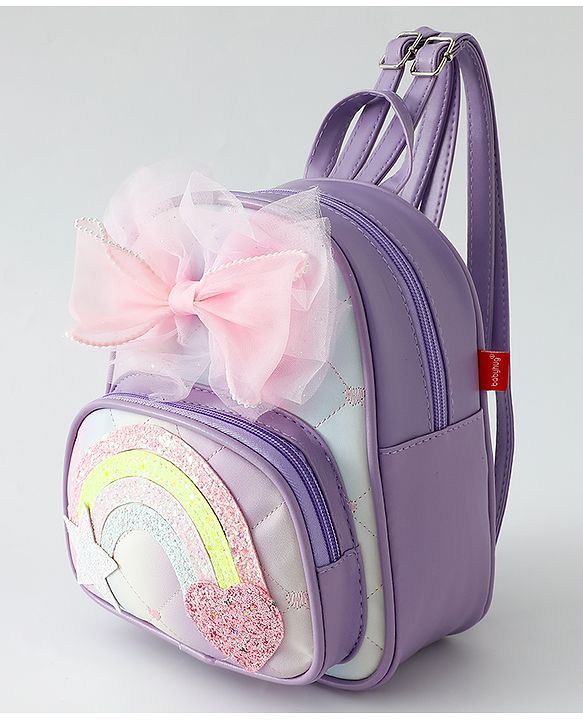 Babyhug Fashion Backpack with Hearts & Bow Applique - Blue