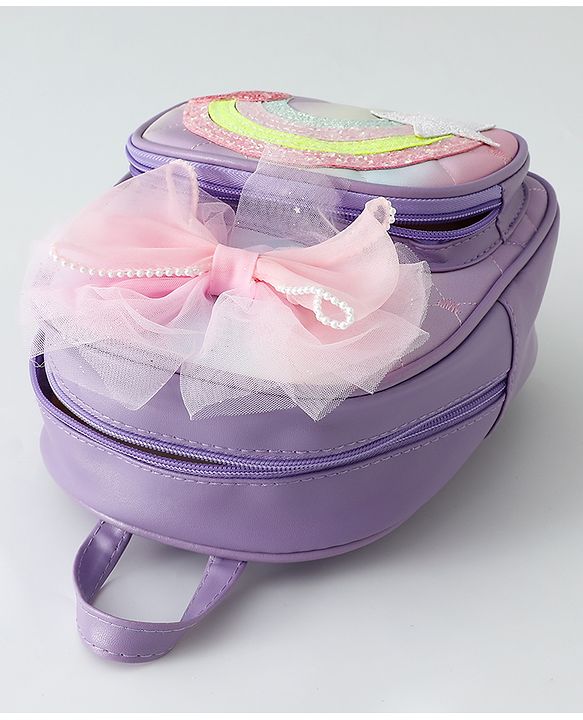 Babyhug Fashion Backpack with Hearts & Bow Applique - Blue