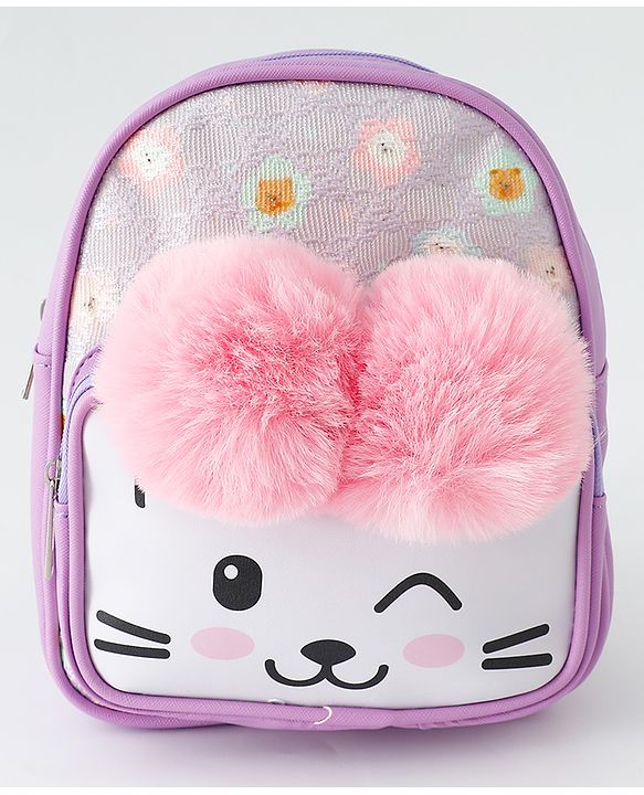 Babyhug Fashion Backpacks With Cat Printed Design & Fur Ears - Pink
