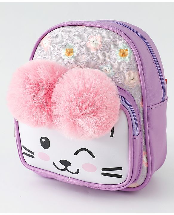 Babyhug Fashion Backpacks With Cat Printed Design & Fur Ears - Pink