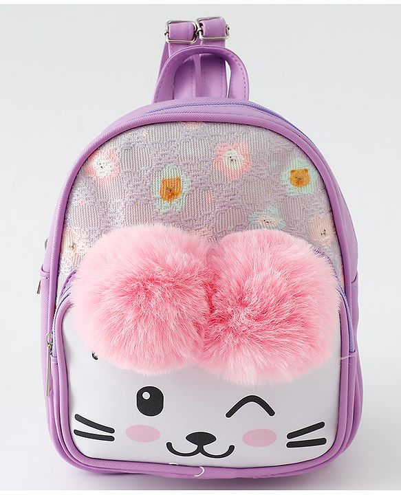 Babyhug Fashion Backpacks With Cat Printed Design & Fur Ears - Pink