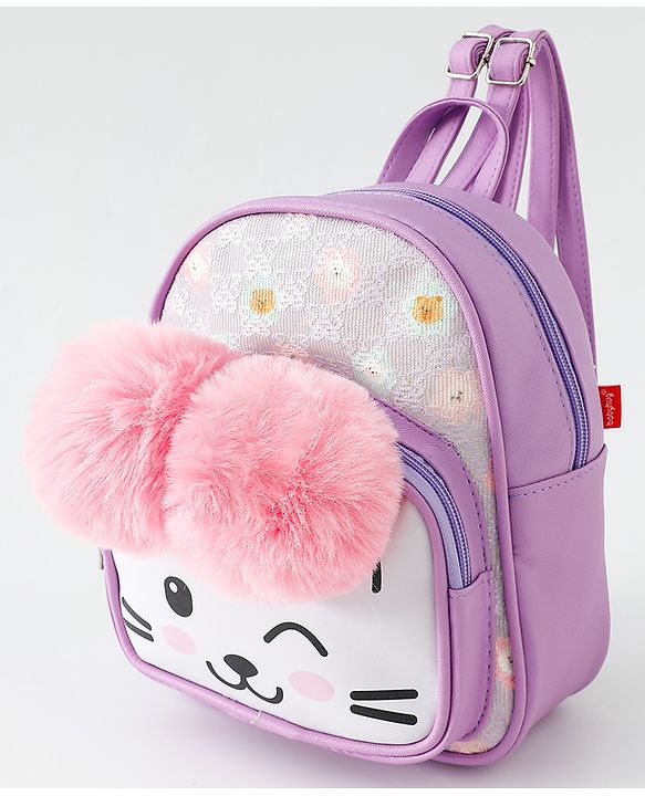 Babyhug Fashion Backpacks With Cat Printed Design & Fur Ears - Pink