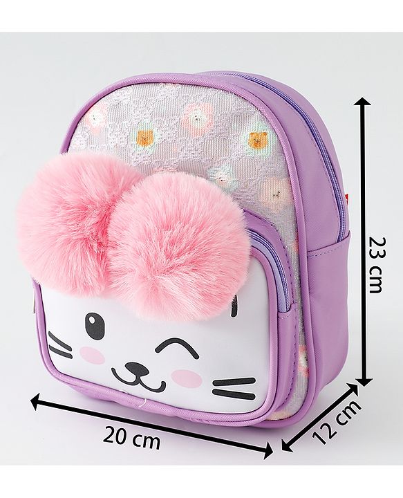 Babyhug Fashion Backpacks With Cat Printed Design & Fur Ears - Pink