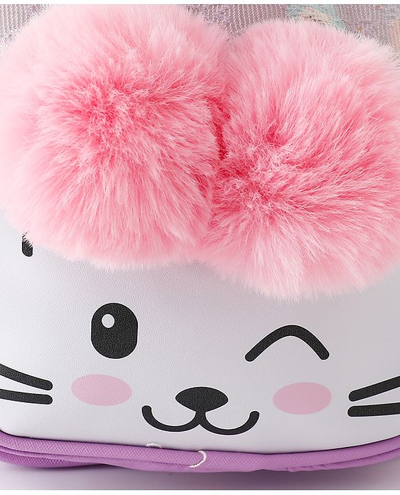 Babyhug Fashion Backpacks With Cat Printed Design & Fur Ears - Pink