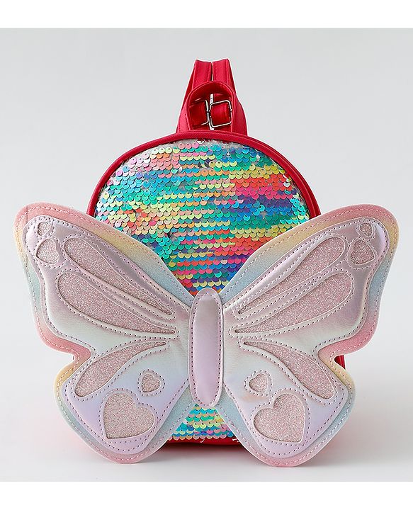 Babyhug Fashion Backpack with Hearts & Butterfly Applique - Fuchsia