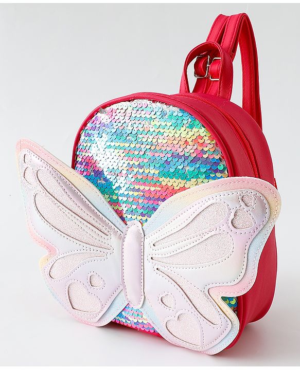 Babyhug Fashion Backpack with Hearts & Butterfly Applique - Fuchsia