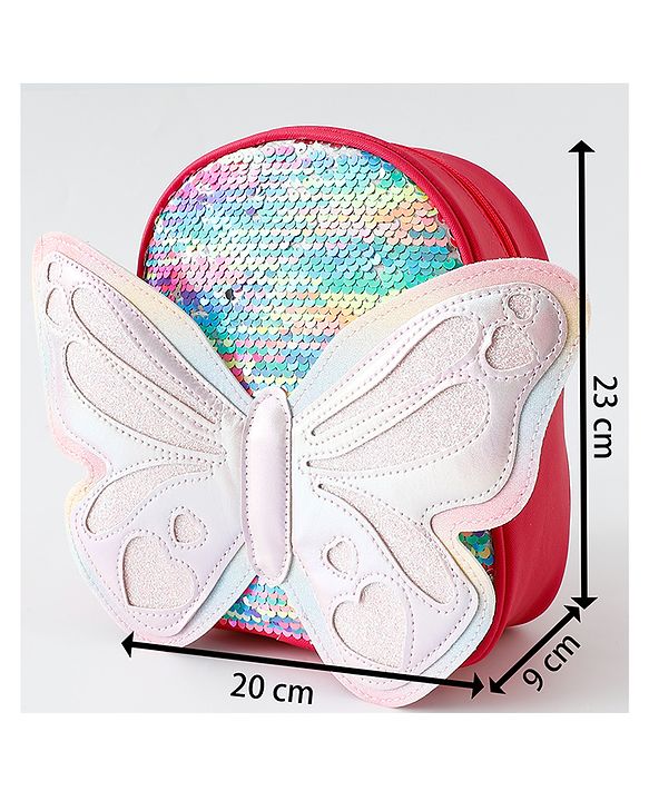 Babyhug Fashion Backpack with Hearts & Butterfly Applique - Fuchsia