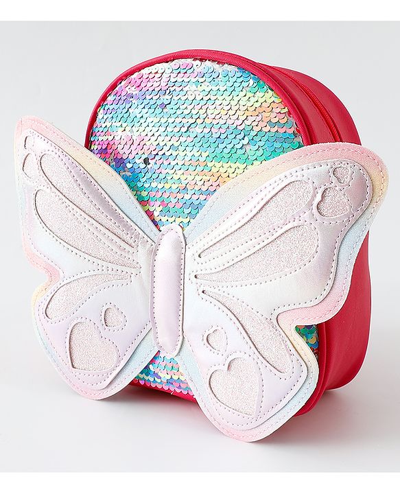 Babyhug Fashion Backpack with Hearts & Butterfly Applique - Fuchsia