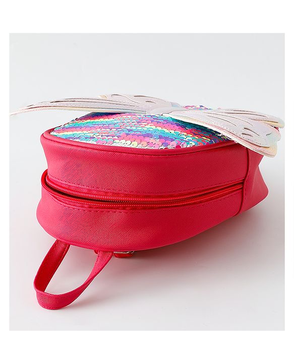 Babyhug Fashion Backpack with Hearts & Butterfly Applique - Fuchsia